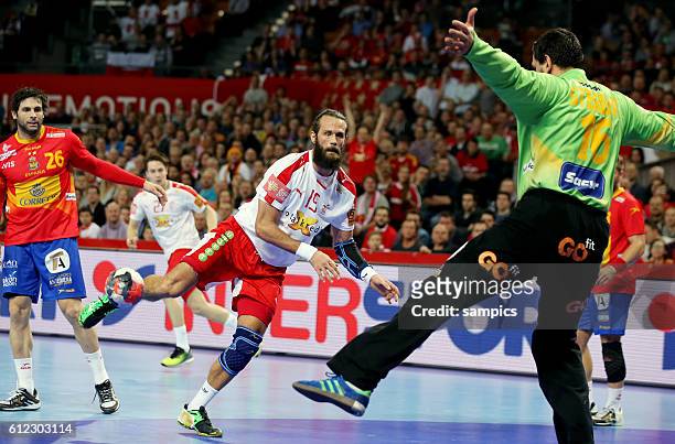 Jesper NODDESBO , Arpad CAPAR STERBIK 12th Men's European Handball Championship EHF EURO 2016 mainround group 2 : Spain vs Denmark