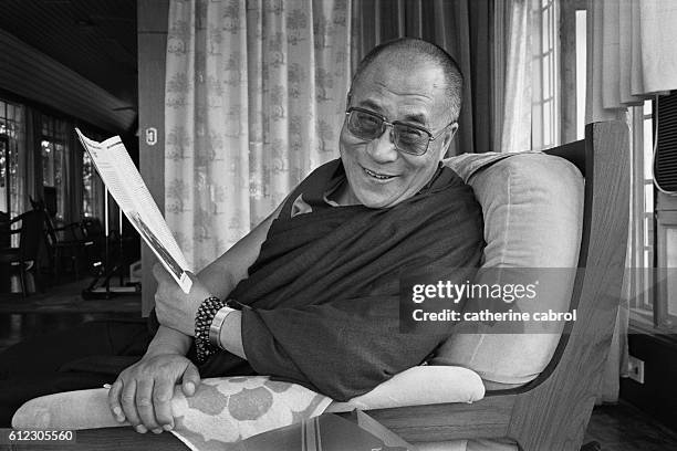 His Holiness the Dalai Lama in his home in Dharamsala, India circa 1991.
