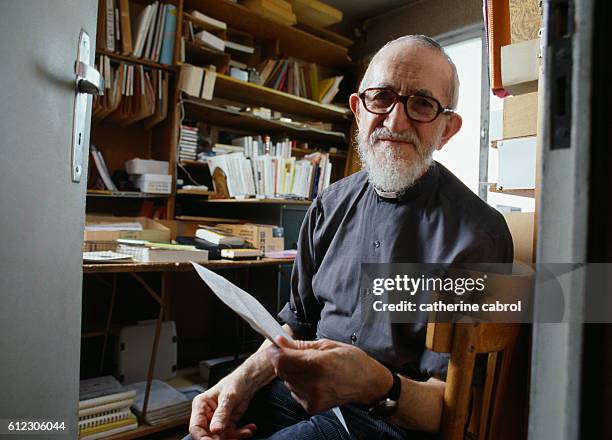 French clergyman Abbe Pierre in his Charenton office.