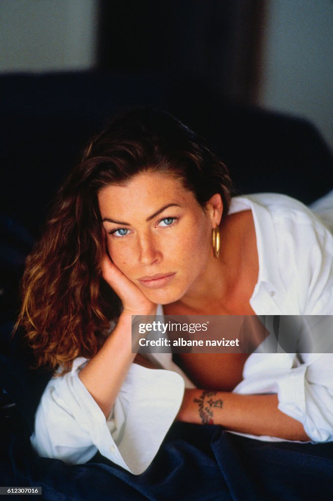American model and actress Carre Otis in her Los Angeles home ...