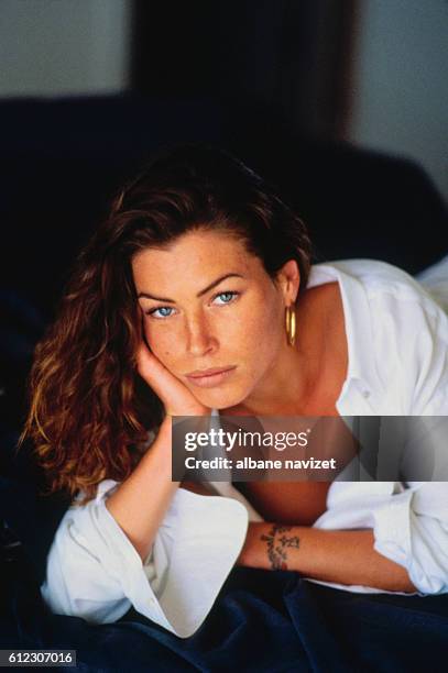 American model and actress Carre Otis in her Los Angeles home.