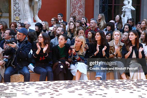 Loic Prigent, Granddaughters of Sonia Rykiel ; Salome Burstein, Tatiana Burstein and Lola Burstein; Emmanuelle Alt, guest and Rainey Qualley attend...