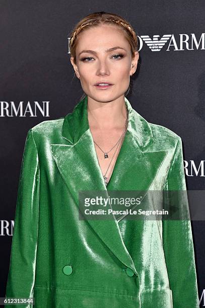 Clara Paget attends the Emporio Armani show as part of the Paris Fashion Week Womenswear Spring/Summer 2017 on October 3, 2016 in Paris, France.