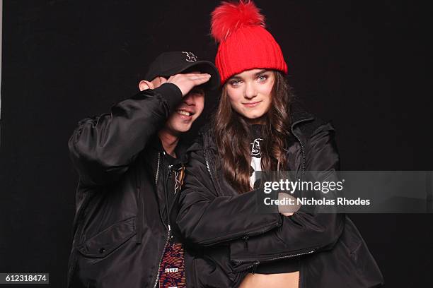 Callie Reiff poses for a backstage portrait with Alex English at Jukely Sound Projects Launch Event at Studio E in Bedford-Stuyvesant, Brooklyn on...