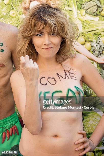 Loredana Cannata, the actress Vegana poses topless during manifestation of the Association of "Italian Animalists Onlus" that launches its first...