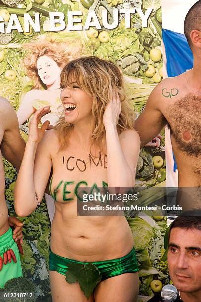 Loredana Cannata, the actress Vegana poses topless during manifestation of the Association of "Italian Animalists Onlus" that launches its first...