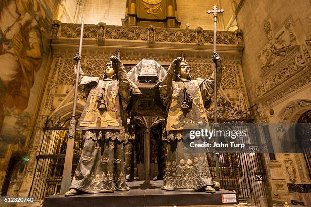 the tomb of christopher columbus, seville cathedral. - tomb stock pictures, royalty-free photos & images