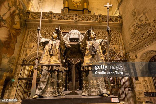 the tomb of christopher columbus, seville cathedral. - seville cathedral stock pictures, royalty-free photos & images