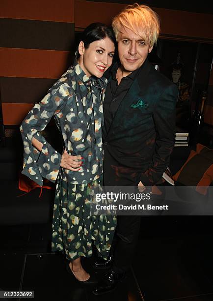 Nefer Suvio and Nick Rhodes attend the launch of "The Auctioneer" by Simon De Pury and "Whitewaller" guest edited by Lauren Prakke at Blakes Below on...