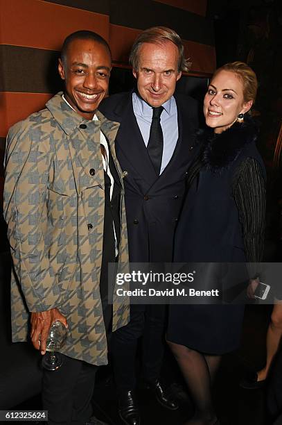 Benjamin Boateng, Simon de Pury and Annika Ancverina attend the launch of "The Auctioneer" by Simon De Pury and "Whitewaller" guest edited by Lauren...