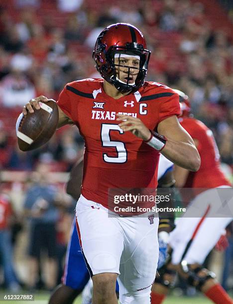 Texas Tech quarterback Patrick Mahomes II throws the ball during the game between Kansas and Texas Tech at Jones AT&T Stadium in Lubbock, Tx.