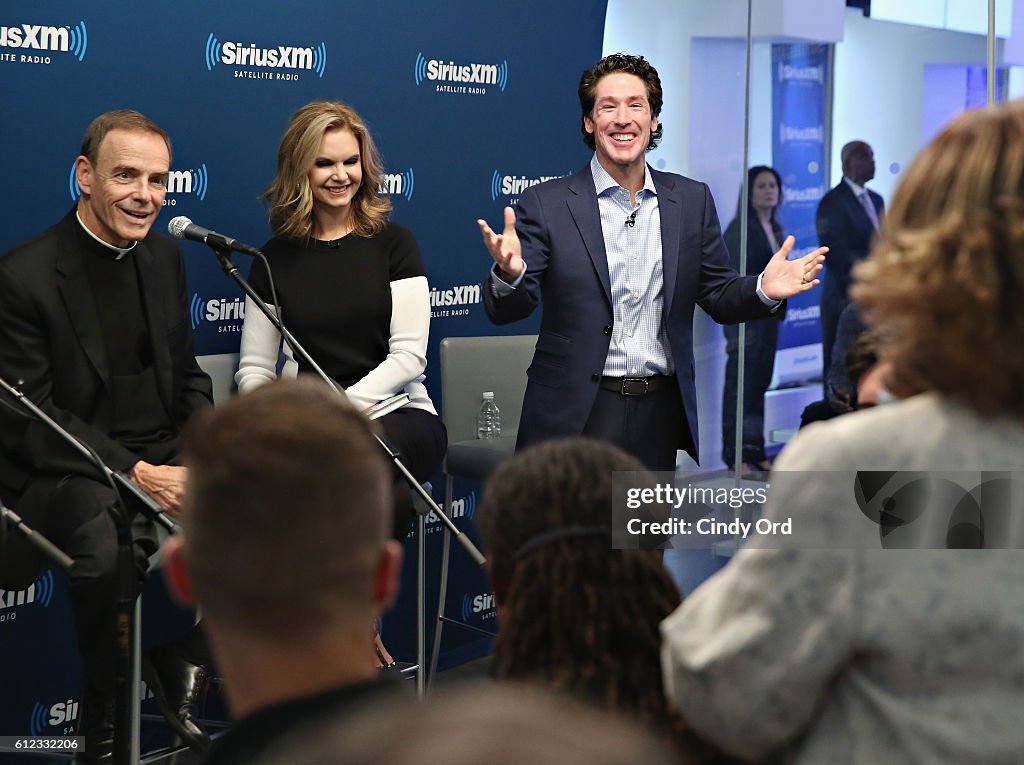 Joel And Victoria Osteen With Fr. Ed Leahy At SiriusXM