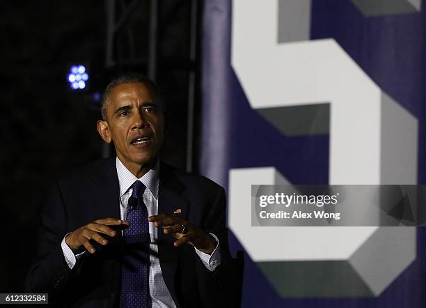 President Barack Obama participates in a conversation during the South by South Lawn, a White House festival of ideas, art, and action, October 3,...