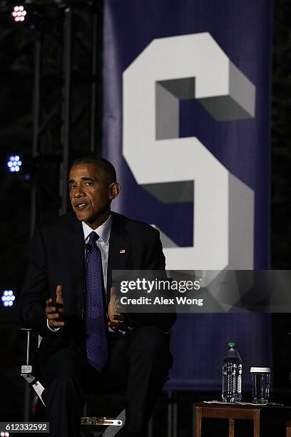 President Barack Obama participates in a conversation during the South by South Lawn, a White House festival of ideas, art, and action, October 3,...