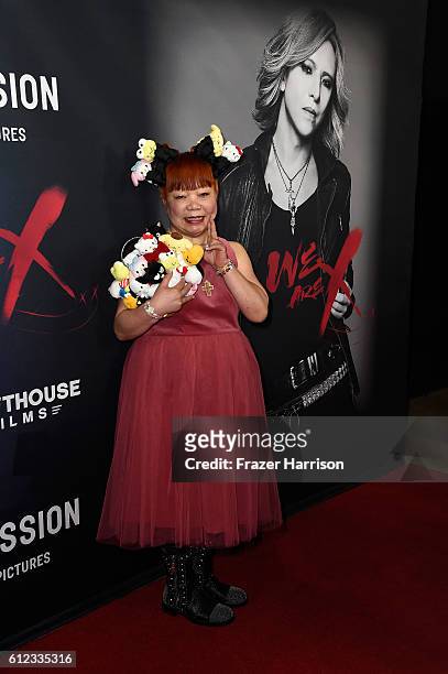 Designer Yuko Yamaguchi attends the premiere of Drafthouse Films' "We Are X" at TCL Chinese Theatre on October 3, 2016 in Hollywood, California.
