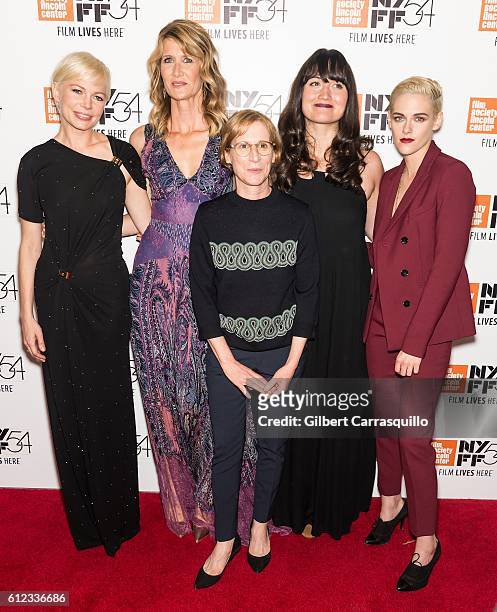 Actors Michelle Williams, Laura Dern, Lily Gladstone and Kristen Stewart pose with Director Kelly Reichardt attend the 'Certain Women' premiere...