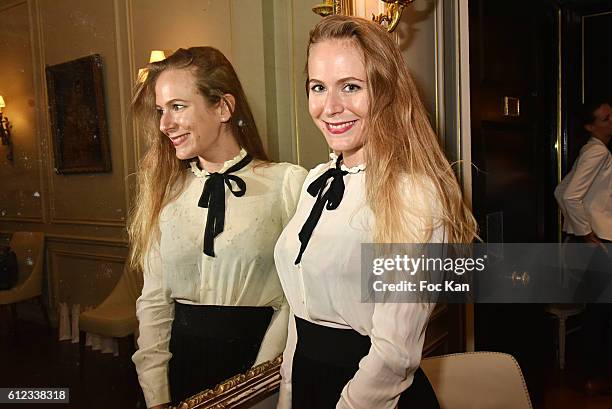 Blogger Sarah Paris Frivole attends Maison Au Pays De La Fleur d'Oranger Perfume Launch Cocktail at Hotel Lancaster on October 3, 2016 in Paris,...