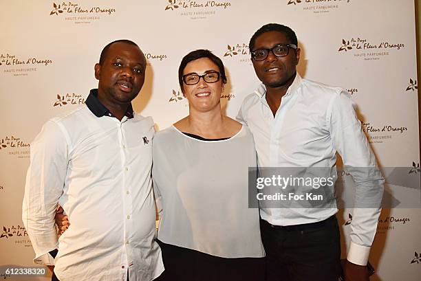 Dave Mapingou, Virginie Roux and Dany Dombi attend Maison Au Pays De La Fleur d'Oranger Perfume Launch Cocktail at Hotel Lancaster on October 3, 2016...