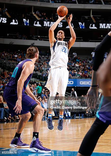 Hammons of the Dallas Mavericks shoots a jumper against the Charlotte Hornets on October 3, 2016 at the American Airlines Center in Dallas, Texas....