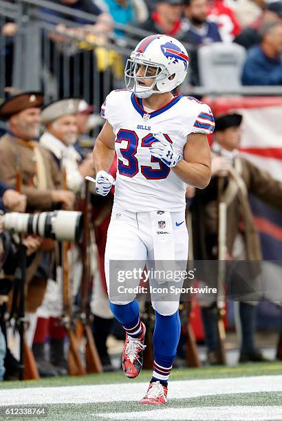 Buffalo Bills safety Colt Anderson taunts the fans after a touch back. The Buffalo Bills defeated the New England Patriots 16-0 in a regular season...