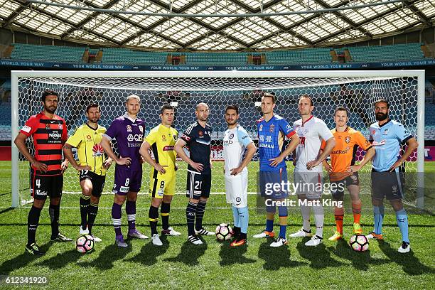 Western Sydney Wanderers captain Nikolai Topor-Stanley, Vince Lia of Wellington Phoenix, Roslyn Griffiths of Perth Glory, Central Coast Mariners...