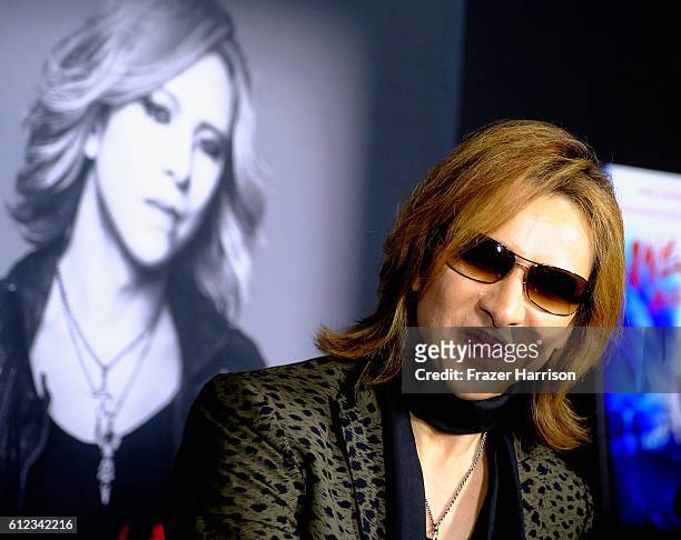 Musician Yoshiki attends the Premiere of Drafthouse Films' "We Are X"at TCL Chinese Theatre on October 3, 2016 in Hollywood, California.