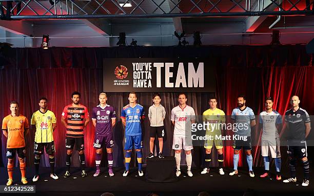 Brisbane Roar captain Matt McKay, Vince Lia of Wellington Phoenix, Western Sydney Wanderers captain Nikolai Topor-Stanley, Roslyn Griffiths of Perth...
