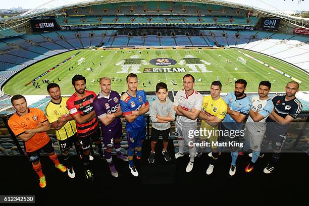 Brisbane Roar captain Matt McKay, Vince Lia of Wellington Phoenix, Western Sydney Wanderers captain Nikolai Topor-Stanley, Roslyn Griffiths of Perth...