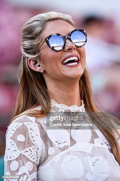 Sideline reporter Laura Rutledge during the Mississippi State Bulldogs 27-14 win over the South Carolina Gamecocks at Davis Wade Stadium in...