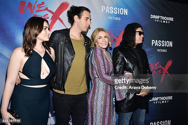 Sophie Simmons, Nick Simmons, Shannon Tweed and Gene Simmons attend the Premiere of Drafthouse Films' 'We Are X' at TCL Chinese Theatre on October 3,...