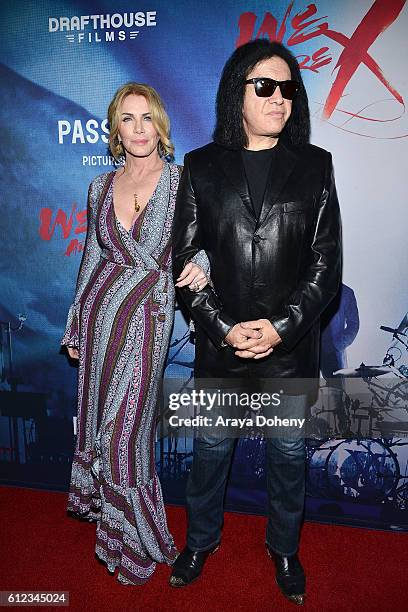 Shannon Tweed and Gene Simmons attend the Premiere of Drafthouse Films' 'We Are X' at TCL Chinese Theatre on October 3, 2016 in Hollywood, California.