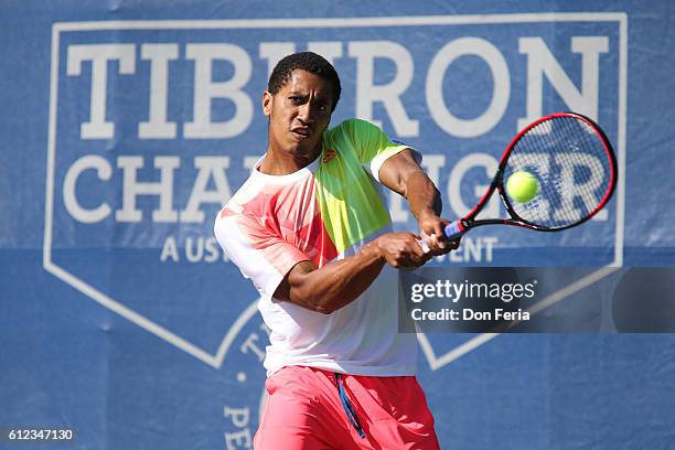 Michael Mmoh is defeated by Darian King 7-6 , 6-2, in the finals of the 2016 Tiburon Challenger on October 2, 2016 in Tiburon, California.