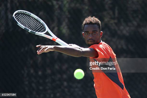 Darian King defeats Michael Mmoh 7-6 , 6-2, in the finals of the 2016 Tiburon Challenger on October 2, 2016 in Tiburon, California.