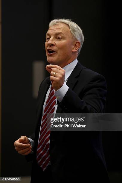 Auckland Mayoral candidate Phil Goff speaks during a debate on Sport and Recreation at the AUT Akoranga Campus on October 4, 2016 in Auckland, New...