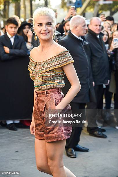 Cecile Cassel is seen arriving at Chanel Fashion show during Paris Fashion Week Spring/Summer 2017 on October 4, 2016 in Paris, France.