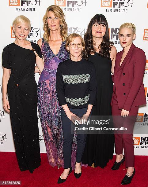 Actors Michelle Williams, Laura Dern, Lily Gladstone and Kristen Stewart pose with Director Kelly Reichardt during the 'Certain Women' premiere...