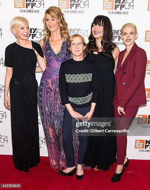 Actors Michelle Williams, Laura Dern, Lily Gladstone and Kristen Stewart pose with Director Kelly Reichardt during the 'Certain Women' premiere...