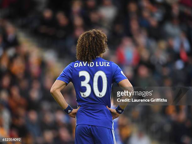 David Luiz of Chelsea looks on during the Premier League match between Hull City and Chelsea at KC Stadium on October 1, 2016 in Hull, England.