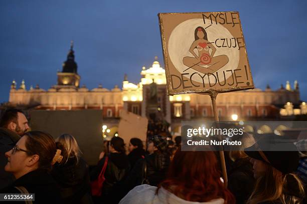 Pro-Choice protesters in Krakow Main Square, as thousands of women protested today in Krakow city center during a 'Black protest'. Women nationwide...