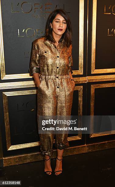 Leila Bekhti attends the L'Oreal Paris Gold Obsession Party at Hotel de la Monnaie on October 2, 2016 in Paris, France.