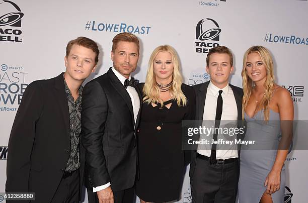 John Owen Lowe, actor/honoree Rob Lowe, wife/makeup artist Sheryl Berkoff and son Matthew Edward Lowe attend The Comedy Central Roast of Rob Lowe at...