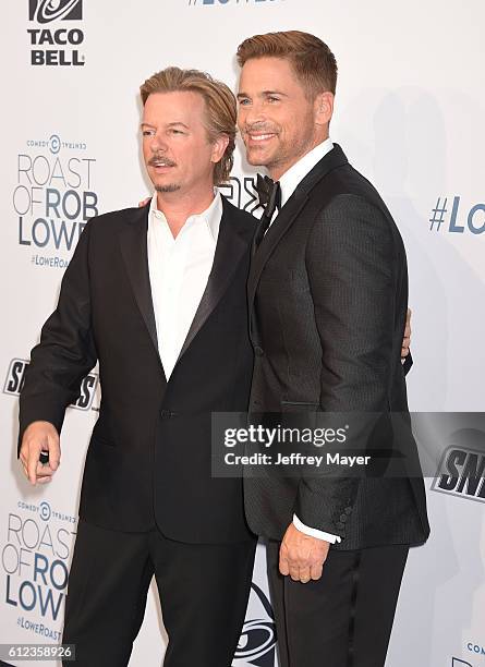Actor/honoree Rob Lowe and actor/comedian David Spade attend The Comedy Central Roast of Rob Lowe at Sony Studios on August 27, 2016 in Los Angeles,...