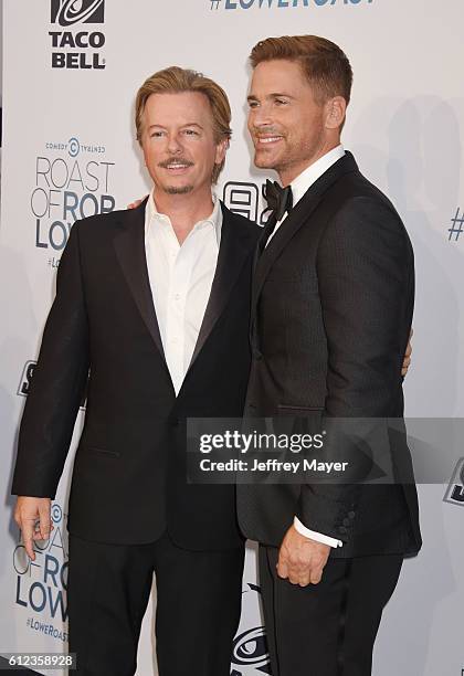 Actor/honoree Rob Lowe and actor/comedian David Spade attend The Comedy Central Roast of Rob Lowe at Sony Studios on August 27, 2016 in Los Angeles,...