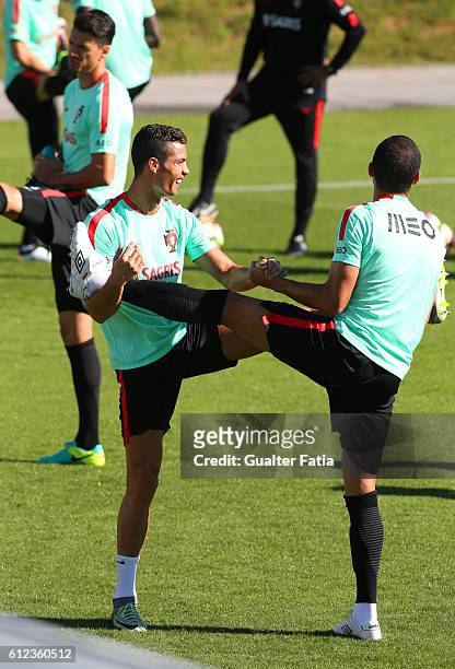 Portugal's forward Cristiano Ronaldo with Portugal's defender Pepe during Portugal's National Training session before the 2018 FIFA World Cup...