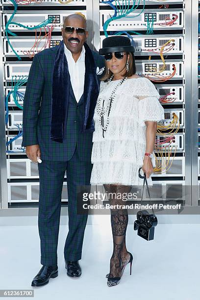 Marjorie Bridges-Woods and Steve Harvey attend the Chanel show as part of the Paris Fashion Week Womenswear Spring/Summer 2017 on October 4, 2016 in...