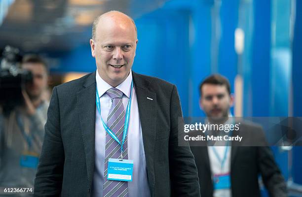Chris Grayling MP arrives on the third day of the Conservative Party Conference 2016 at the ICC Birmingham on October 4, 2016 in Birmingham, England....
