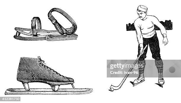 stockillustraties, clipart, cartoons en iconen met ice hockey - ice skate