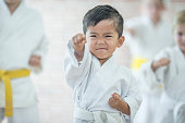 Cute Little Boy Taking Karate
