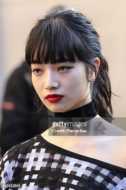 Nana Komatsu arrives at the Chanel show as part of the Paris Fashion Week Womenswear Spring/Summer 2017 on October 4, 2016 in Paris, France.