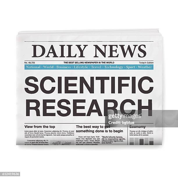 scientific research headline. newspaper isolated on white background - science journalism stock illustrations